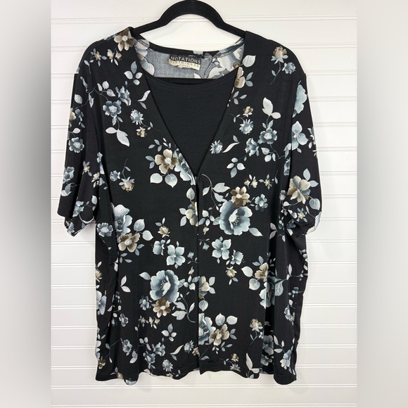 Notations Clothing Co. Y2K black floral plus size business casual top. Size 2X - Picture 1 of 6